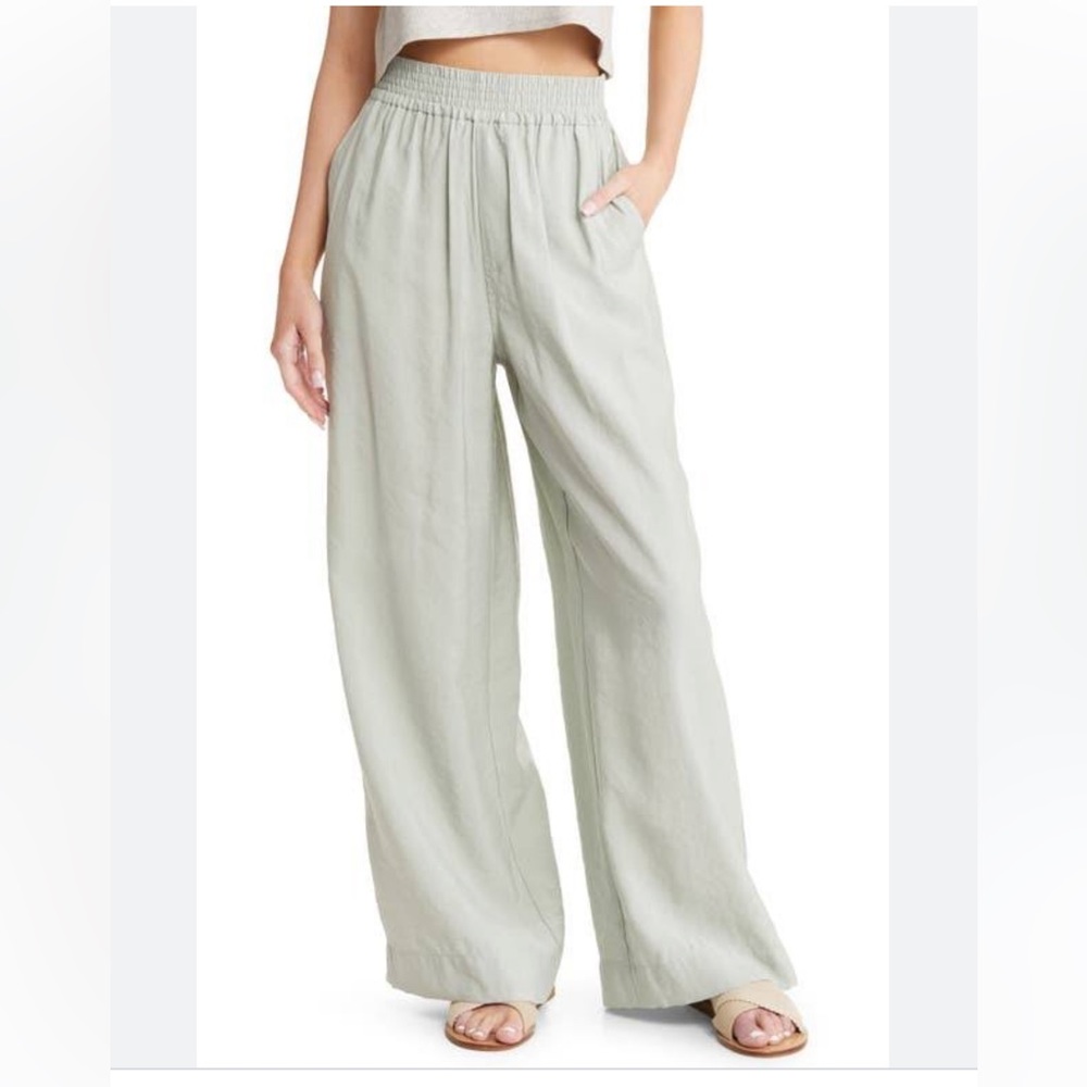 Madewell breezewoven pull on high rise linen straight pants